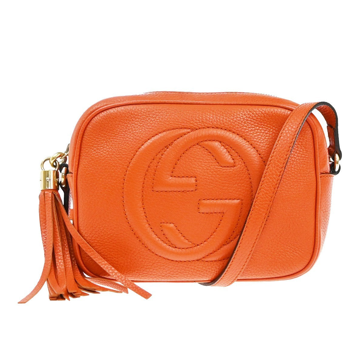 GUCCI Logo Soho Interlocking Crossbody Shoulder Bag Leather Orange GHW 12EG385