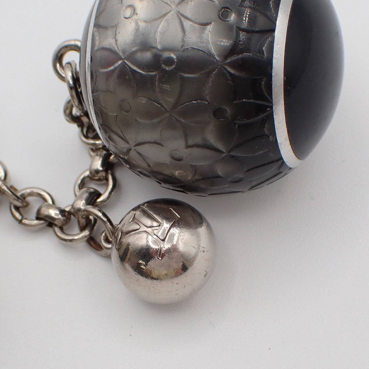 LOUIS VUITTON Logo Bijoux Sac Mini Lin Bag Charm Silver Black M65701 61KP112