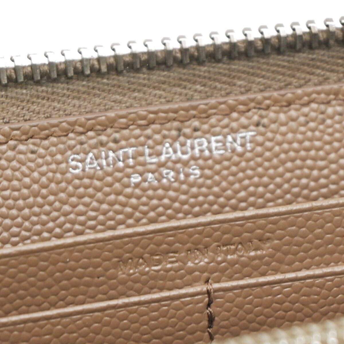 SAINT LAURENT YSL Logo Bifold Zipper Wallet Purse Leather Brown Italy 64EA259