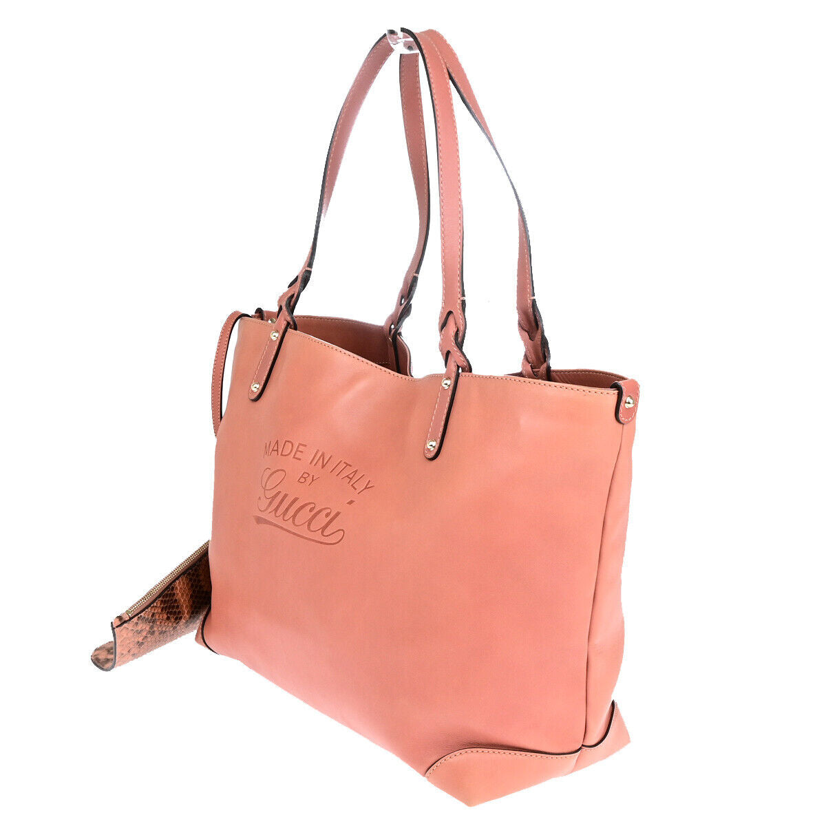 GUCCI Logo Shoulder Tote Bag Pouch Exotic Leather Pink GHW Italy 82YF660