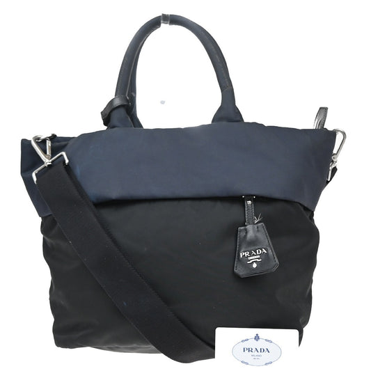 PRADA Tessuto Bicolor 2Way Shoulder Hand Bag Nylon Leather Black Blue 84EF747