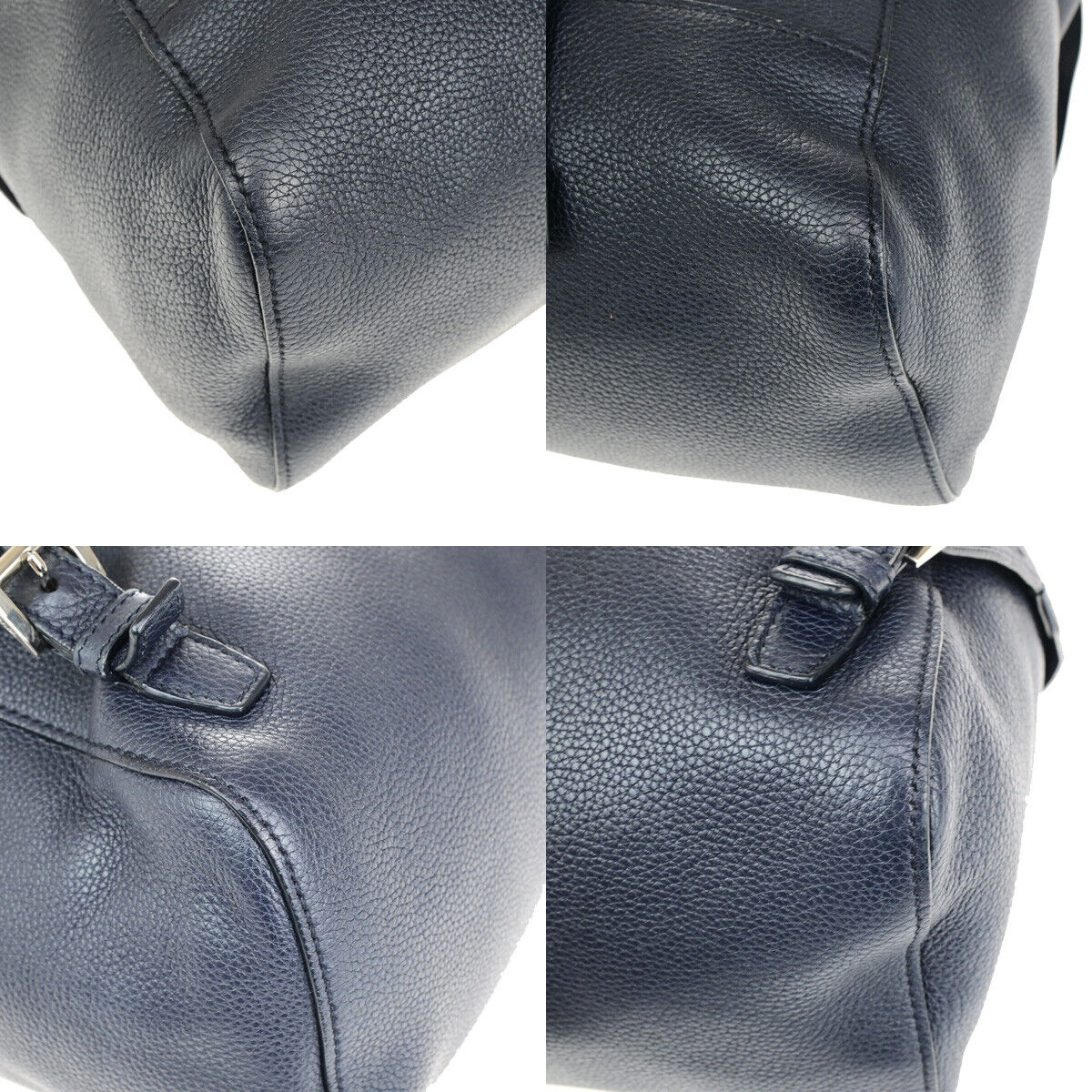 PRADA Logo Backpack Bag Leather Navy Blue Baltico Silver Italy 667RK115