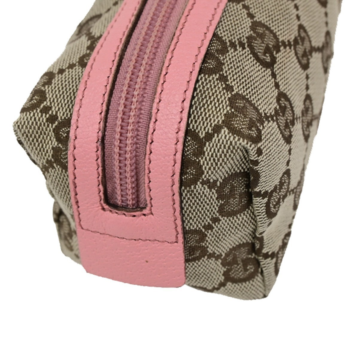 GUCCI Logo GG Pattern Cosmetic Pouch Canvas Leather Brown Pink GHW Italy 67YJ275