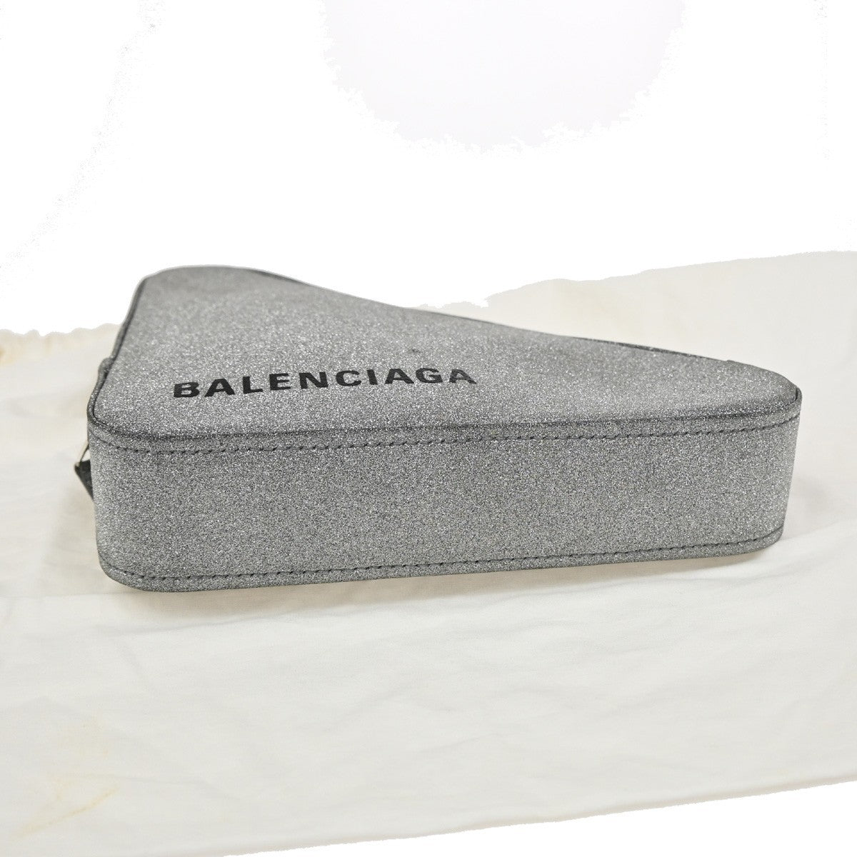 BALENCIAGA Logo triangle Clutch Bag Canvas Leather Silver Italy 38RL417