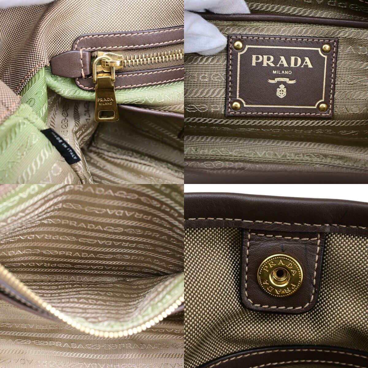 PRADA MILANO Logo Jacquard 2Way Shoulder Hand Bag Canvas Leather KI BN 70EB676