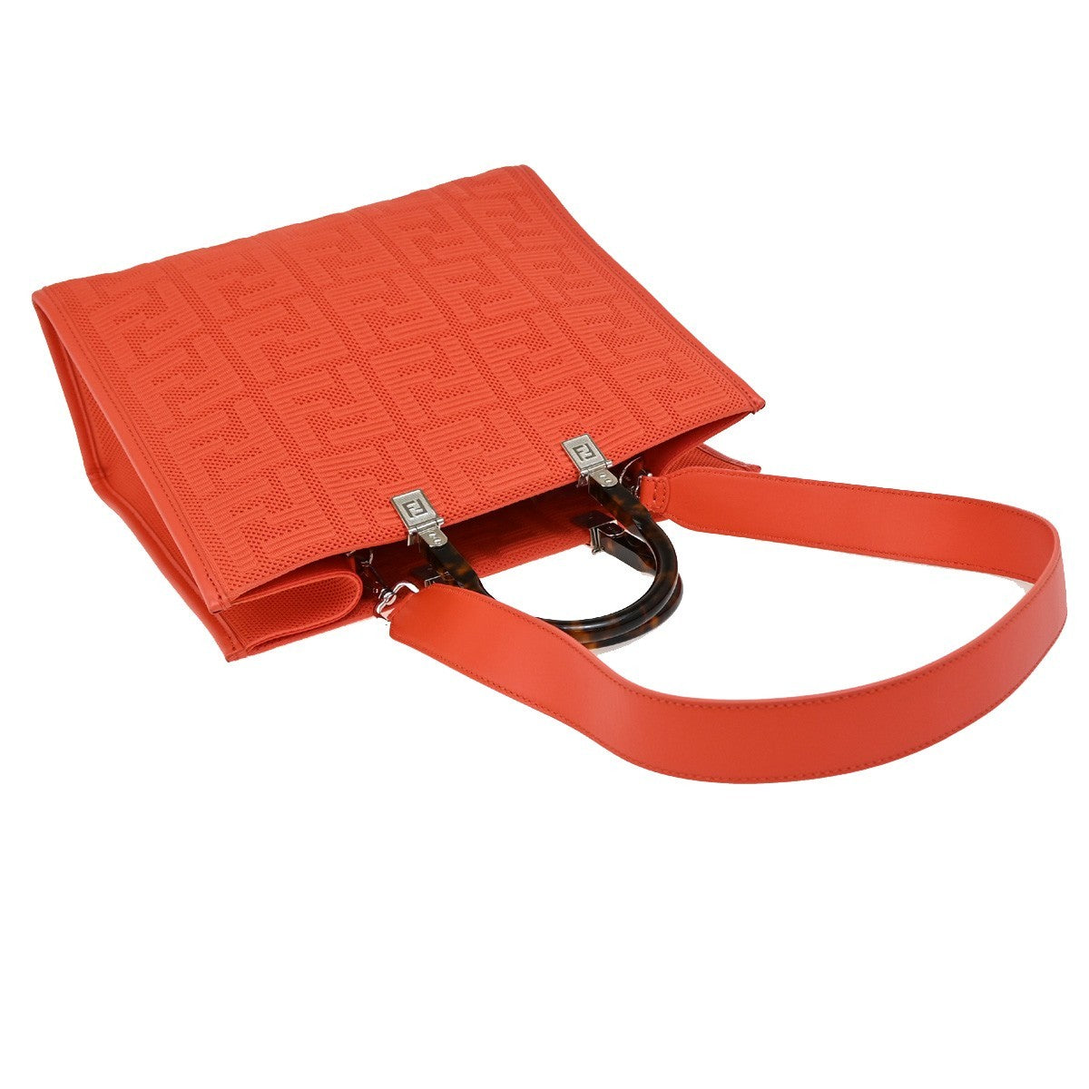 FENDI Logo Zucca Pattern 2way Tote Shoulder Bag Canvas Leather Orange 650RF496