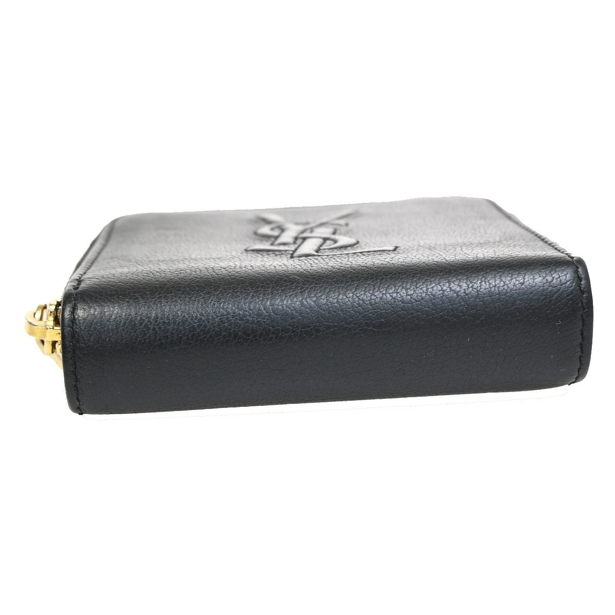 YVES SAINT LAURENT YSL Zipper Around Compact Wallet Purse Leather Black 31KA656