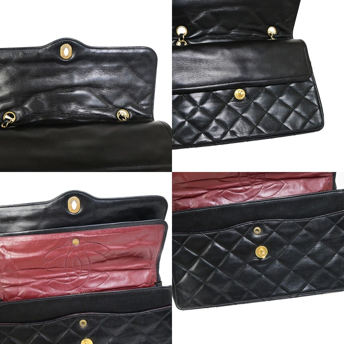 CHANEL CC Matelasse Paris Double Flap Chain Shoulder Bag Leather Black 644RF154