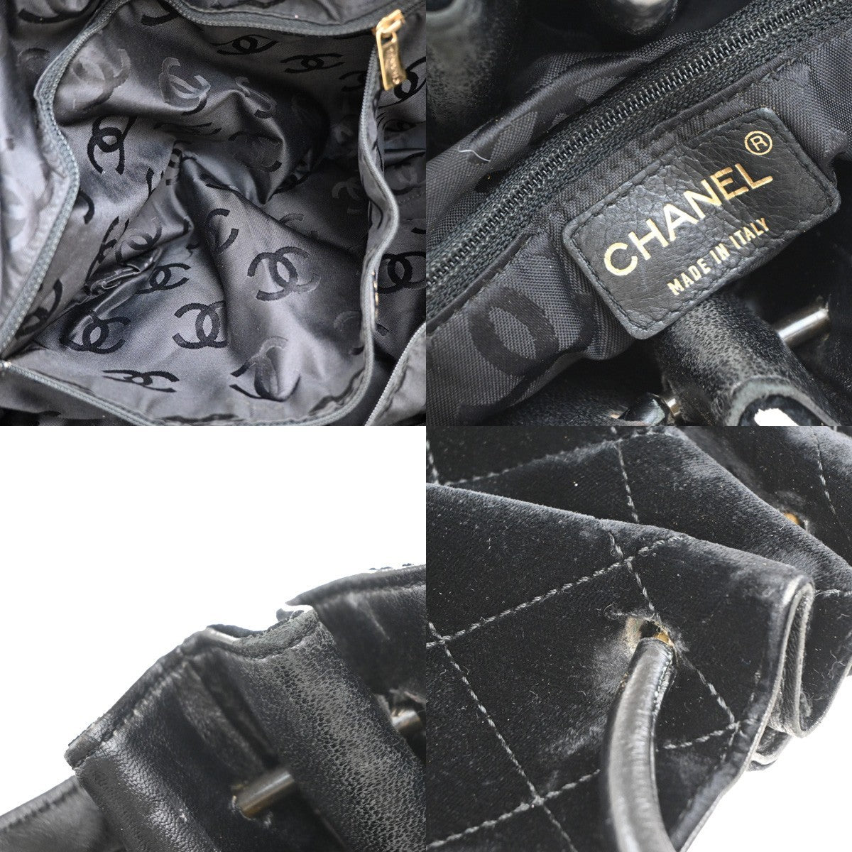 CHANEL CC Logo Circle Handle Matelasse Shoulder Bag Velour Leather Black 12RP022