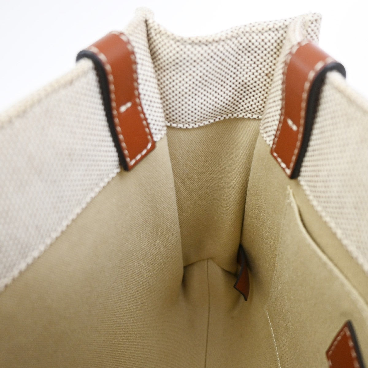 CHLOE Logo Woody Small Hand Tote Bag Canvas Leather Beige Brown Italy 77RQ021