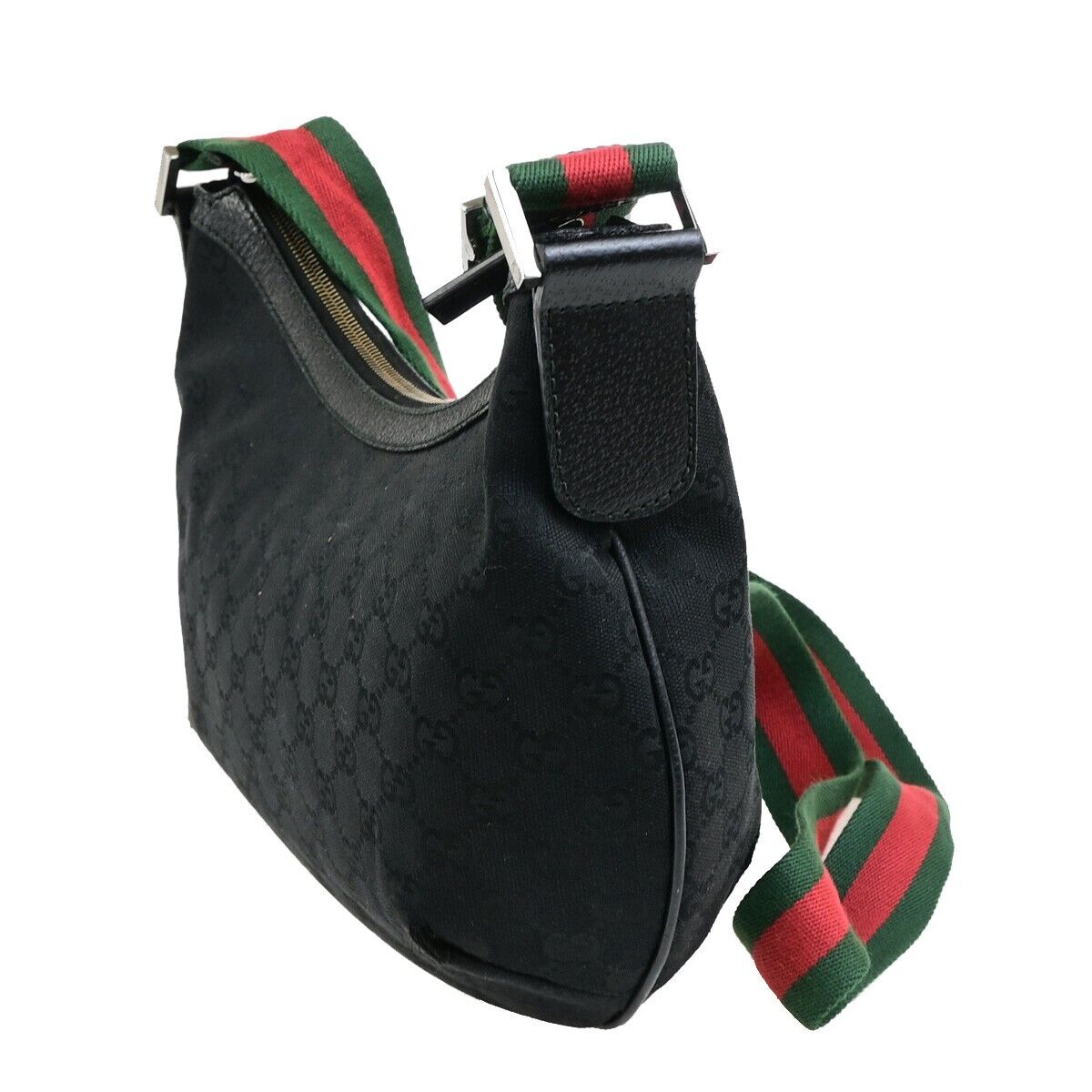 GUCCI Logo GG Pattern Sherry Shoulder Bag Canvas Leather Black Italy 76ED913