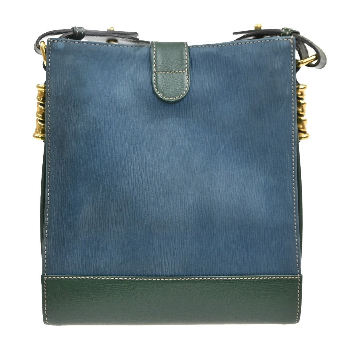 LOEWE Velazquez Logo Shoulder Bag Suede Leather Green Blue GHW Spain 97MA549