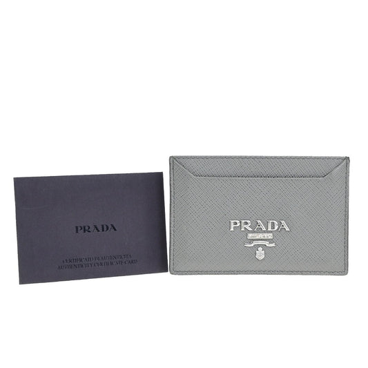 PRADA Logo Saffiano Card Holder Leather Gray Marmo SHW Italy 60SJ353