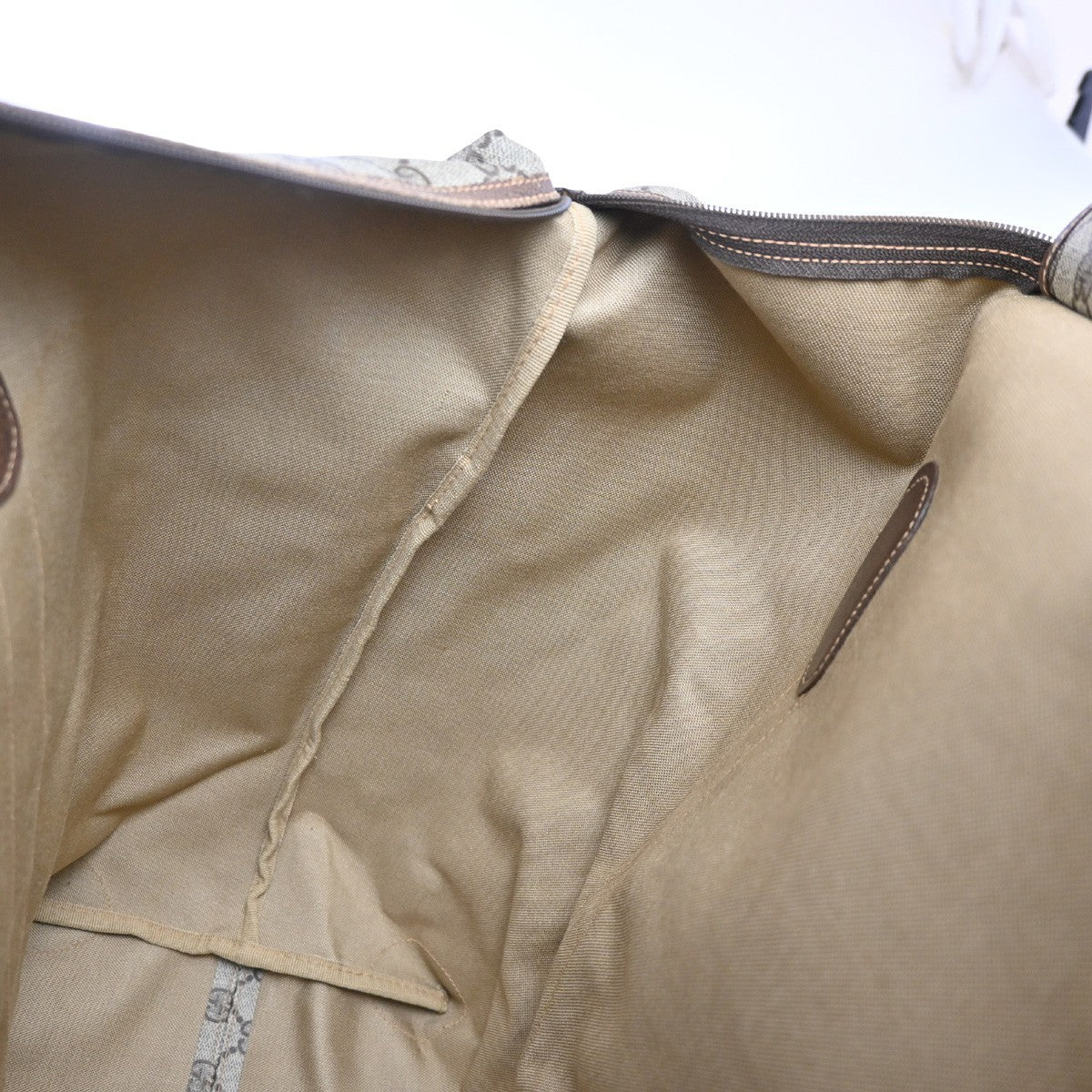 GUCCI Logo GG Sherry Line Boston Hand Bag PVC Leather Beige Italy 32MA454