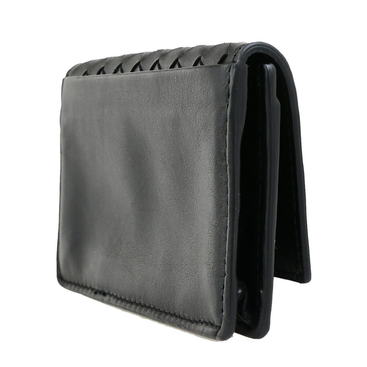 BOTTEGA VENETA Logo Intrecciato Card Holder Wallet Leather Black Italy 64FB224