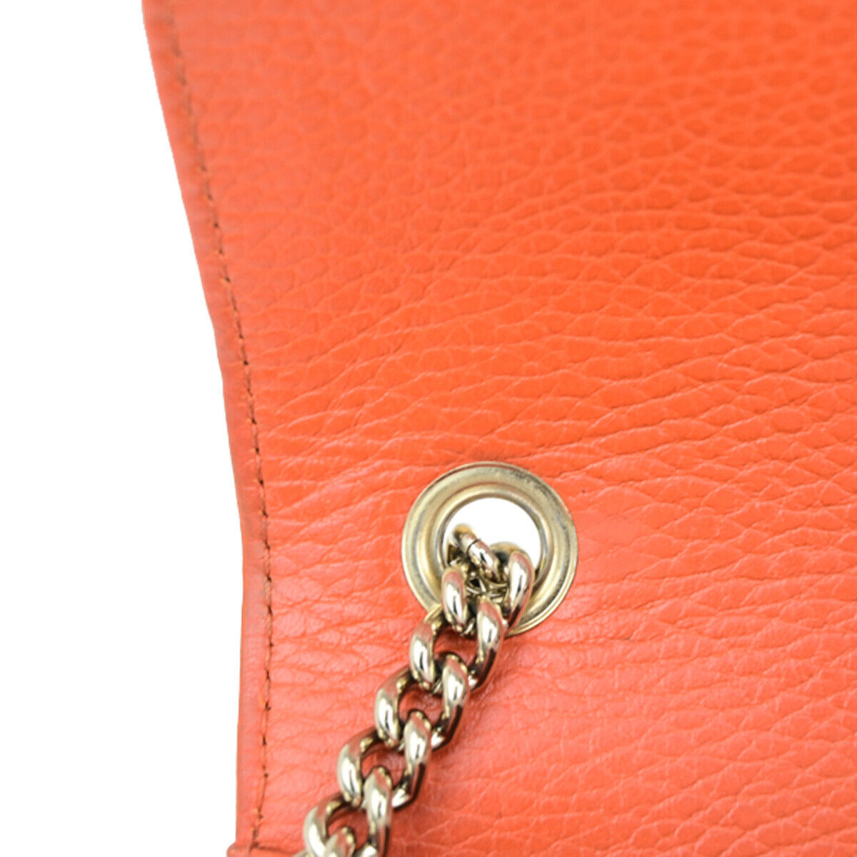 GUCCI Logo Interlocking G Chain Mini Shoulder Bag Leather Orange GHW 58YG618