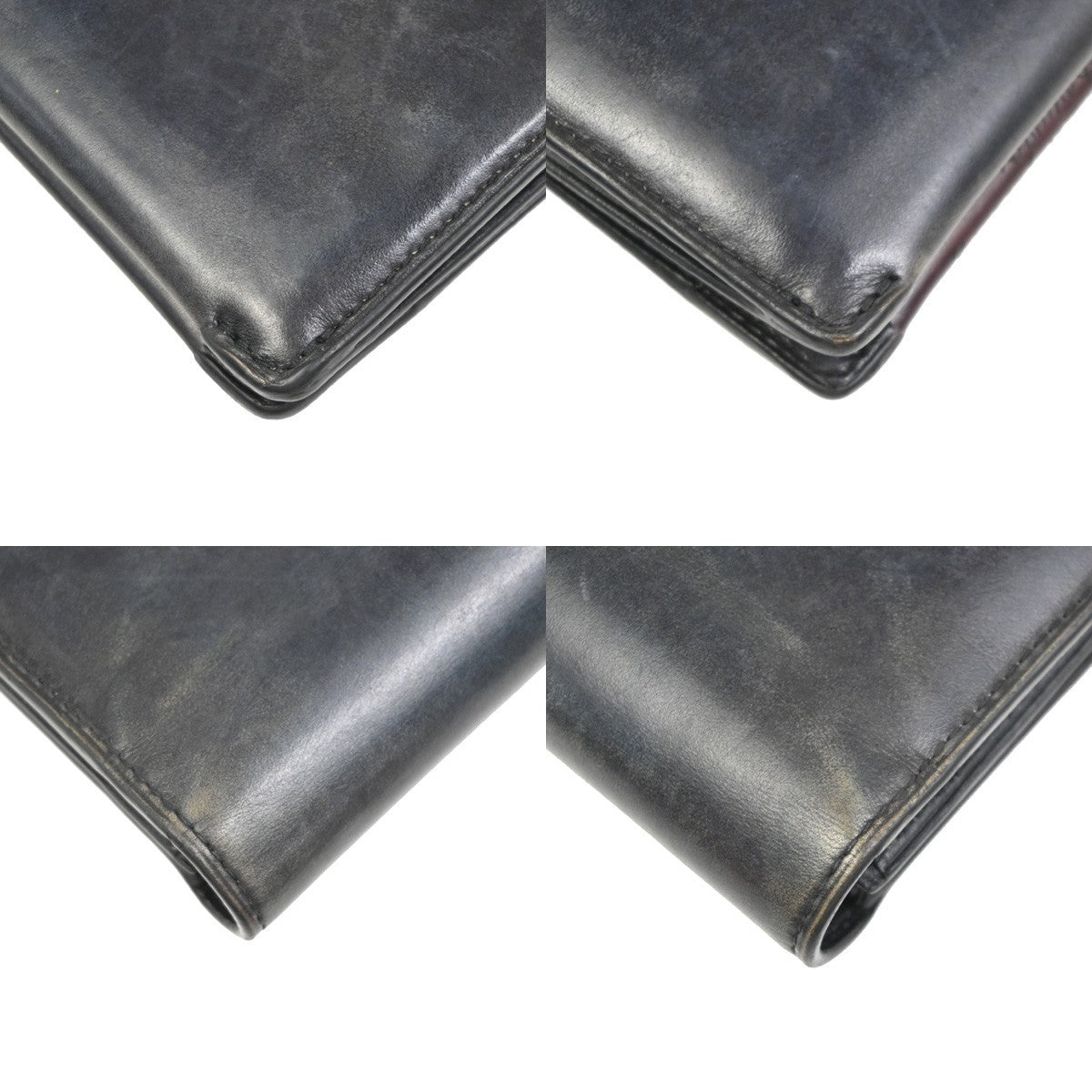 BERLUTI Logo Calligraphy Bifold Long Wallet Leather Patina Navy Blue 34KD078