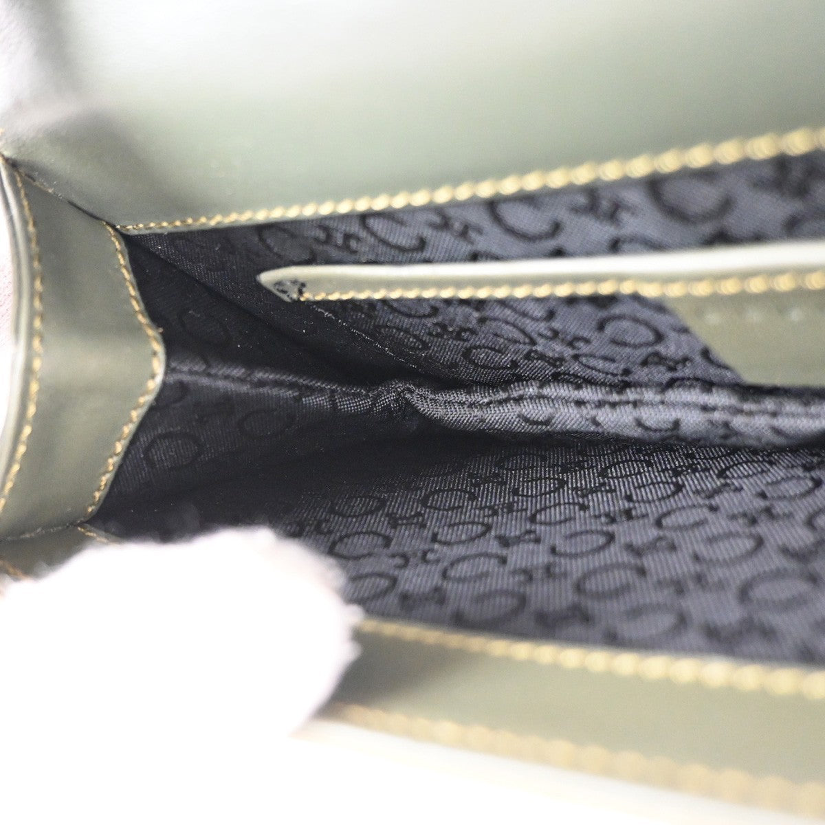 CELINE C Macadam Mini Shoulder Hand Bag Canvas Leather Green GHW 38TA468