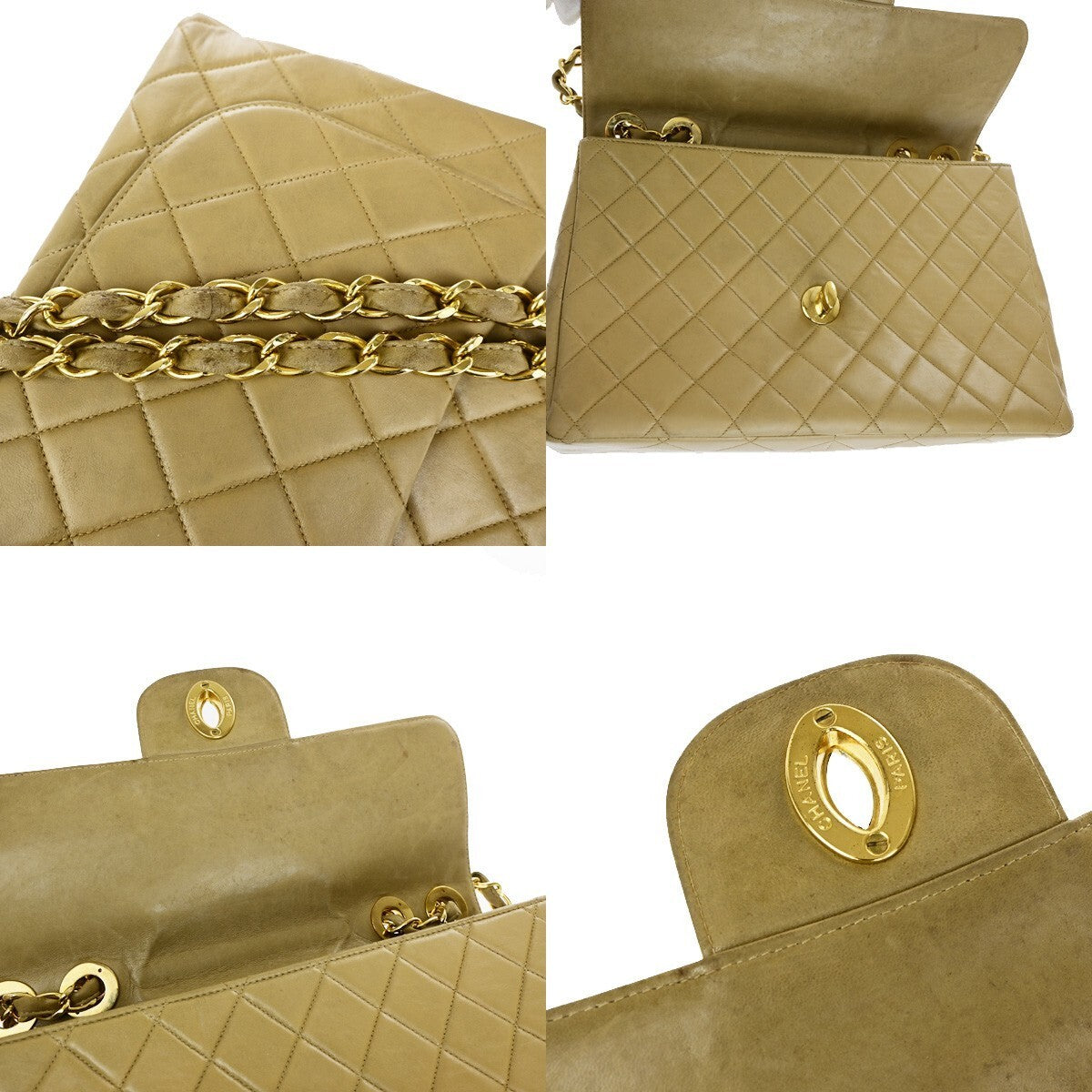 CHANEL CC Matelasse 30 Chain Shoulder Bag Leather Beige GHW Vintage 309RK218