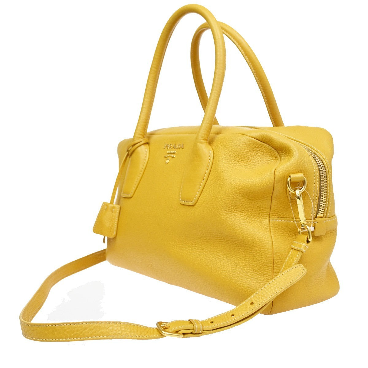 PRADA 2Way Shoulder Hand Tote Bag Vitello Daino Leather Yellow GHW 14DA189