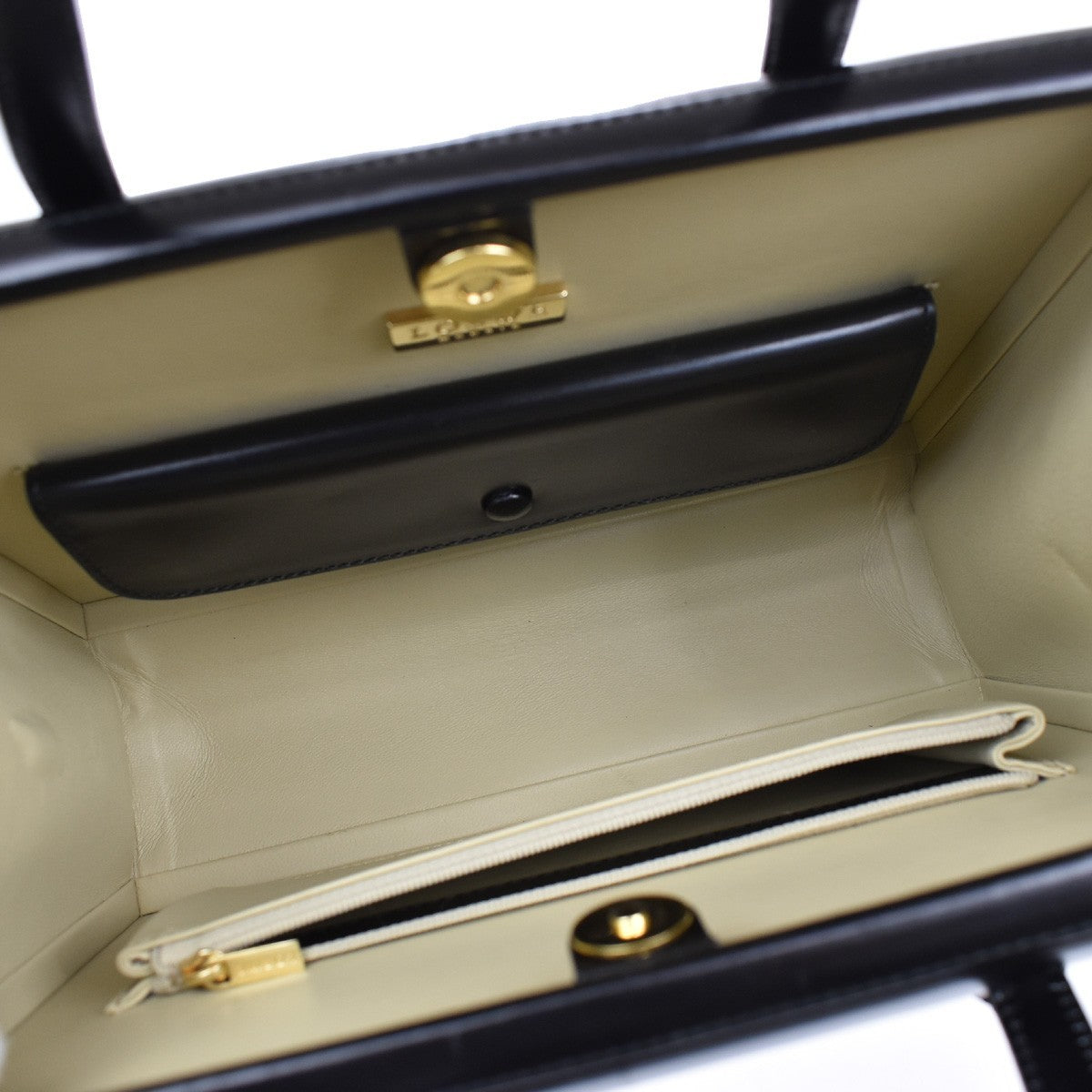 LOEWE Logo Hand Bag Calf Leather Black GHW Spain 76CA055