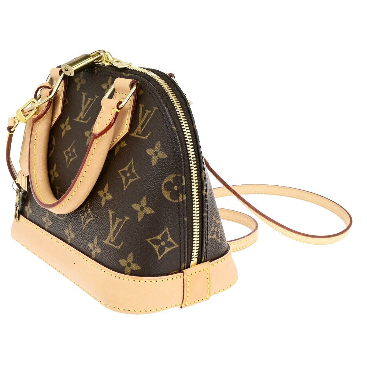 LOUIS VUITTON Alma BB 2Way Hand Bag Monogram Leather Brown Gold M53152 690RF198