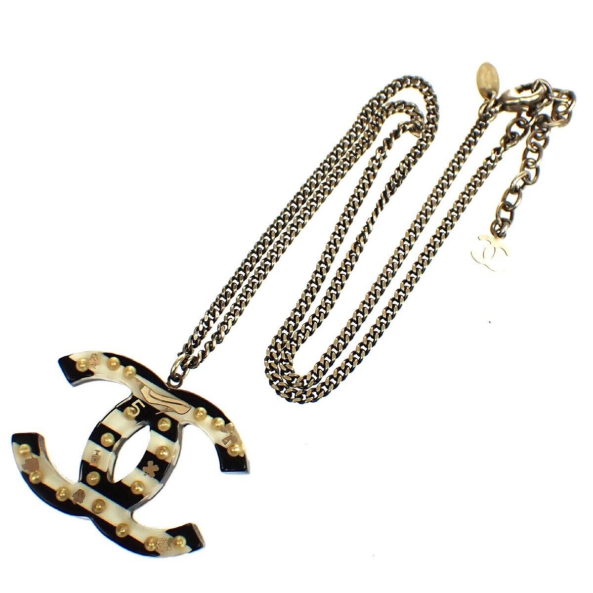 CHANEL CC Logo Chain Necklace Pendant Imitation Pearl 06A Silver France 34RH464