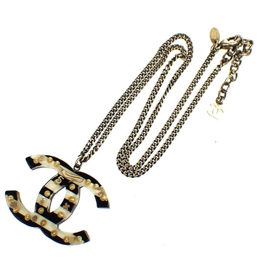 CHANEL CC Logo Chain Necklace Pendant Imitation Pearl 06A Silver France 34RH464