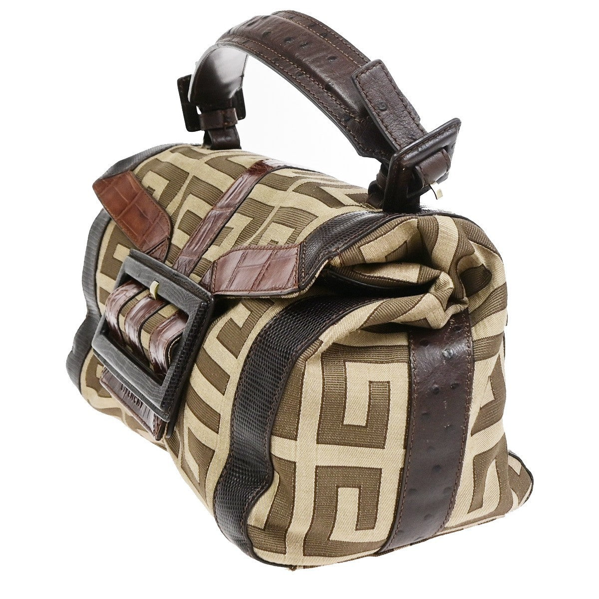 GIVENCHY Logo Shoulder Hand Bag Canvas Leather Brown GHW 62CB042