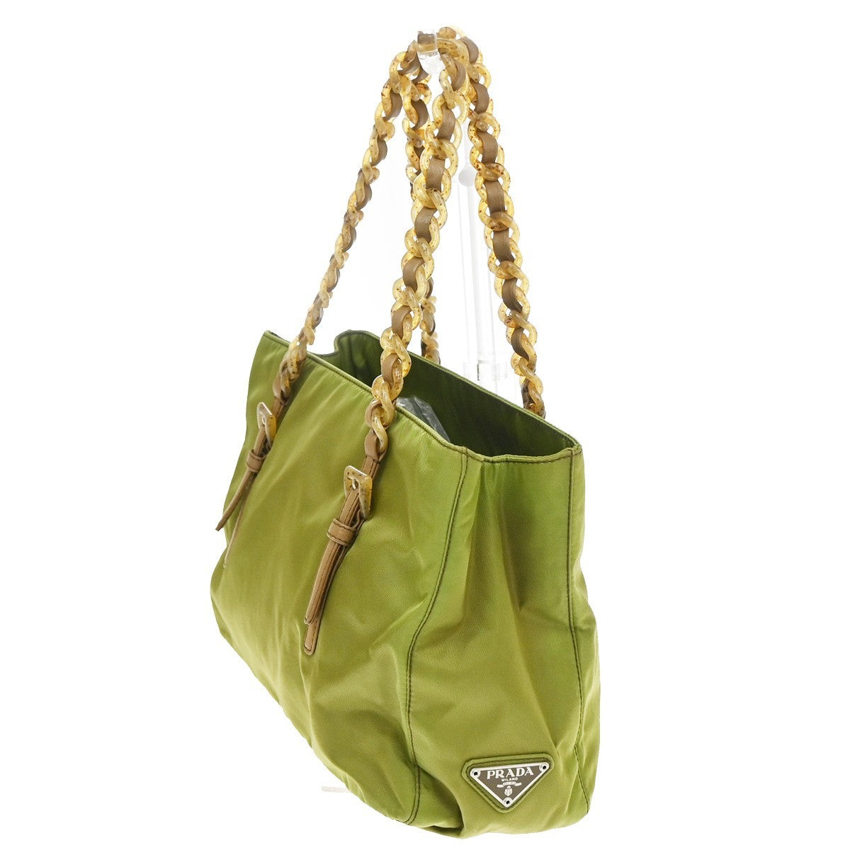 PRADA MILANO Logo Shoulder Hand Bag Nylon Tessuto Leather Green 04CB020