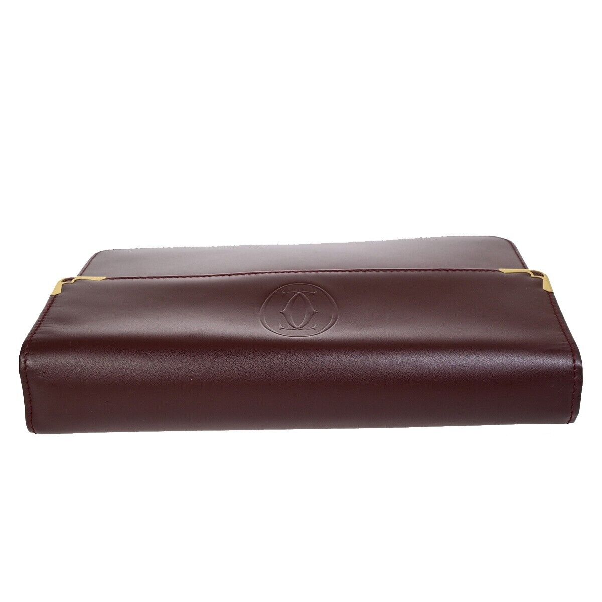 MUST DE CARTIER 2C Logo Clutch Hand Bag Leather Burgundy GHW Italy 05EC983