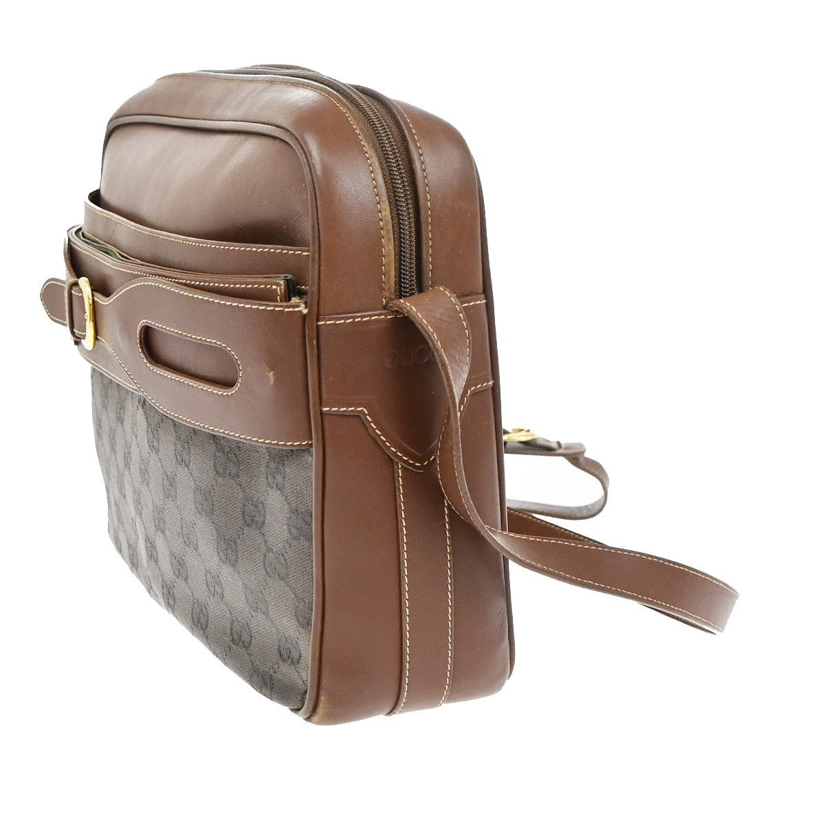 GUCCI Logo GG Pattern Shoulder Bag Coating Canvas Leather Brown 69KB596