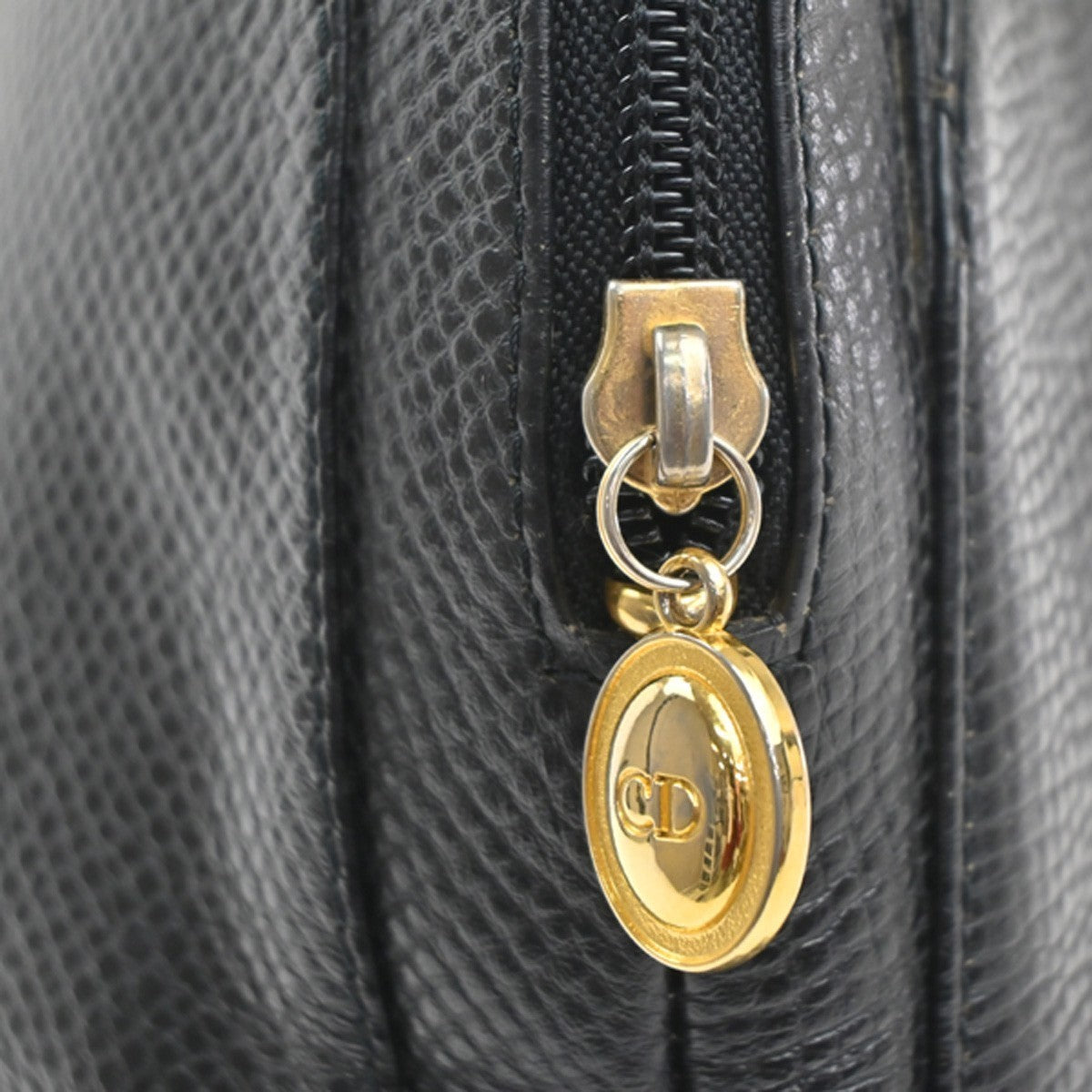CHRISTIAN DIOR Logo Shoulder Bag Embossing Leather Black GHW France 35MA215