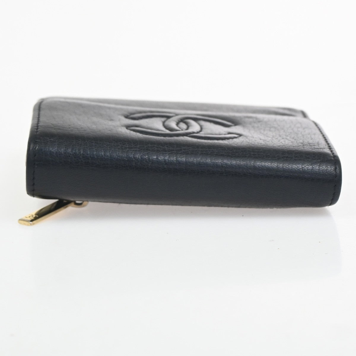 CHANEL CC Logo Timeless Trifold Mini Wallet Leather Black GHW Spain 68KC755