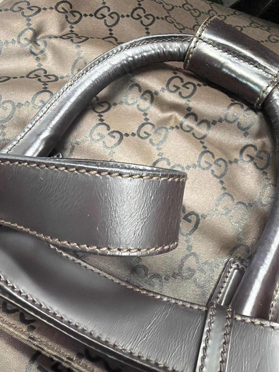 GUCCI Logo GG Pattern 2Way Hand Bag Nylon Leather Brown SHW Italy 02YJ172
