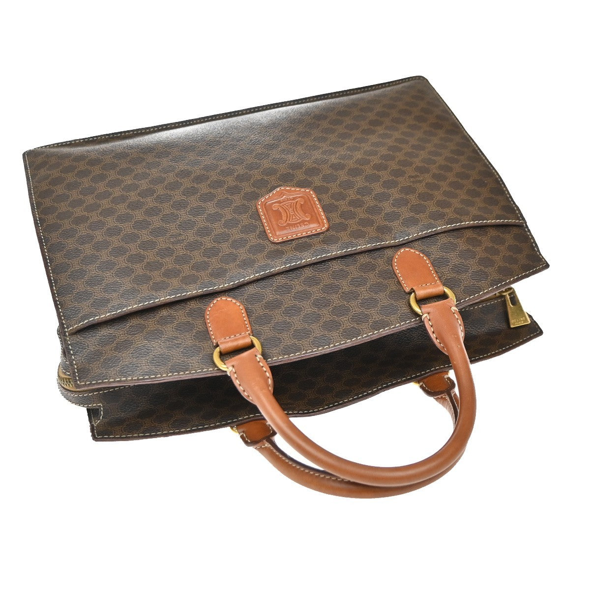 CELINE Logo Macadam Pattern Hand Bag PVC Leather Brown GHW Italy 60KP454