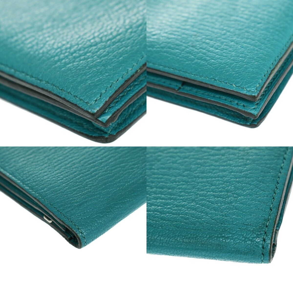 HERMES H Logo Bearn Long Bifold Wallet Purse Chevre Leather Green 32RH514