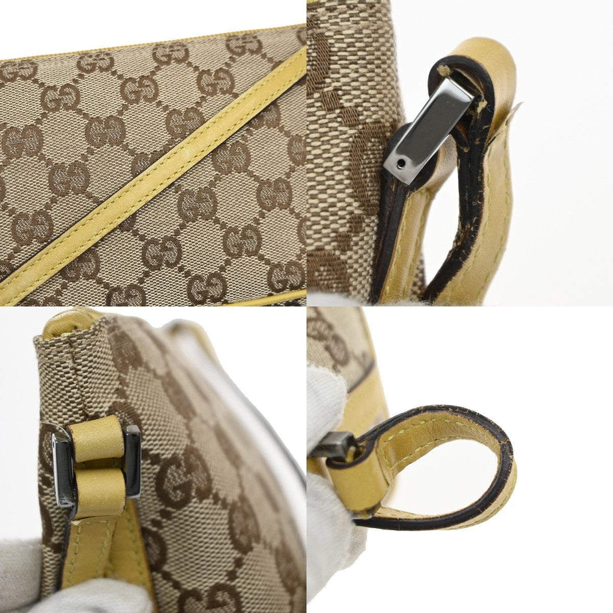 GUCCI GG Pattern Boat Pochette Hand Bag Canvas Leather BE YW Italy 77MA617