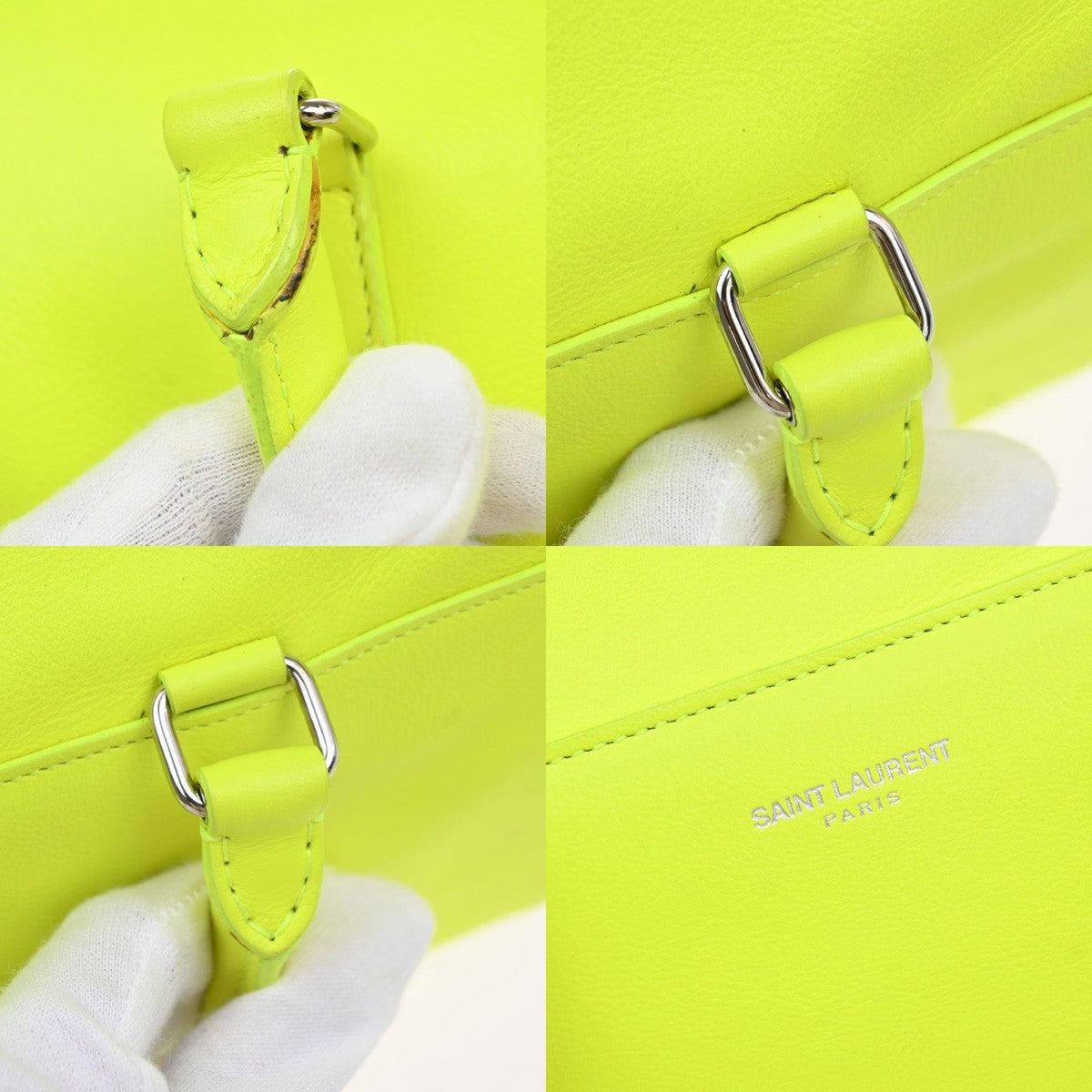 SAINT LAURENT Baby Duffle 2Way Shoulder Hand Bag Leather Neon Yellow 16YJ121