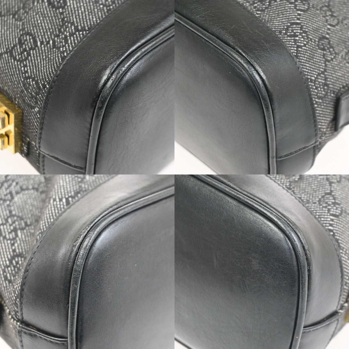 GUCCI GG Canvas Mini Boston Handbag Black Leather Canvans GHW Italy 36KC924