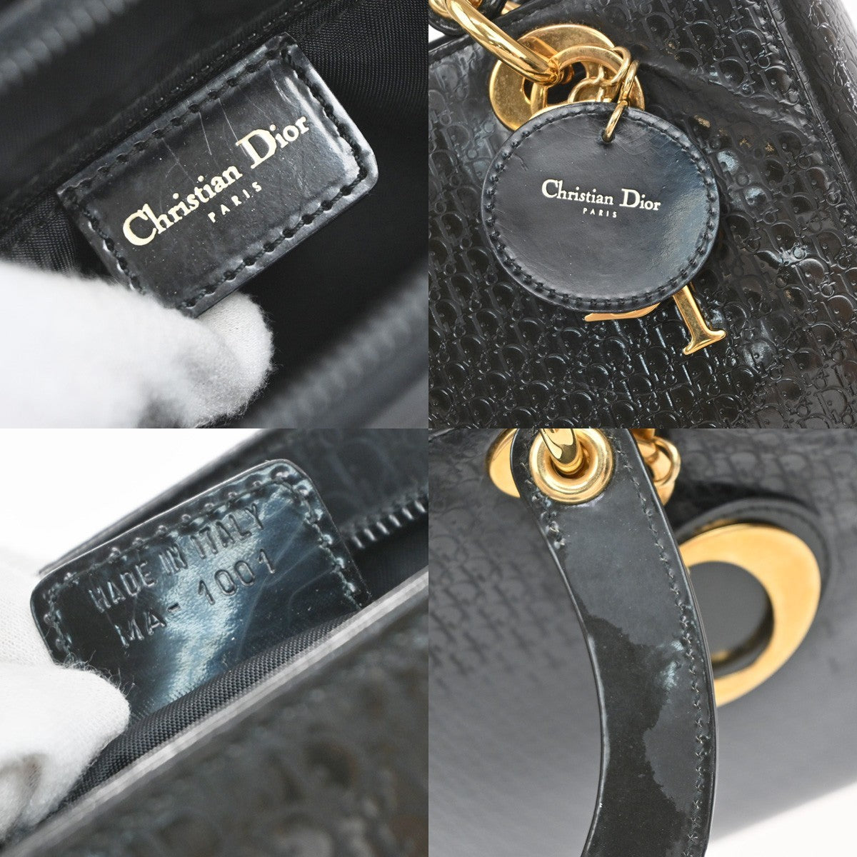 CHRISTIAN DIOR Logo Lady Trotter Hand Bag Patent Leather BK GHW Italy 603YJ239