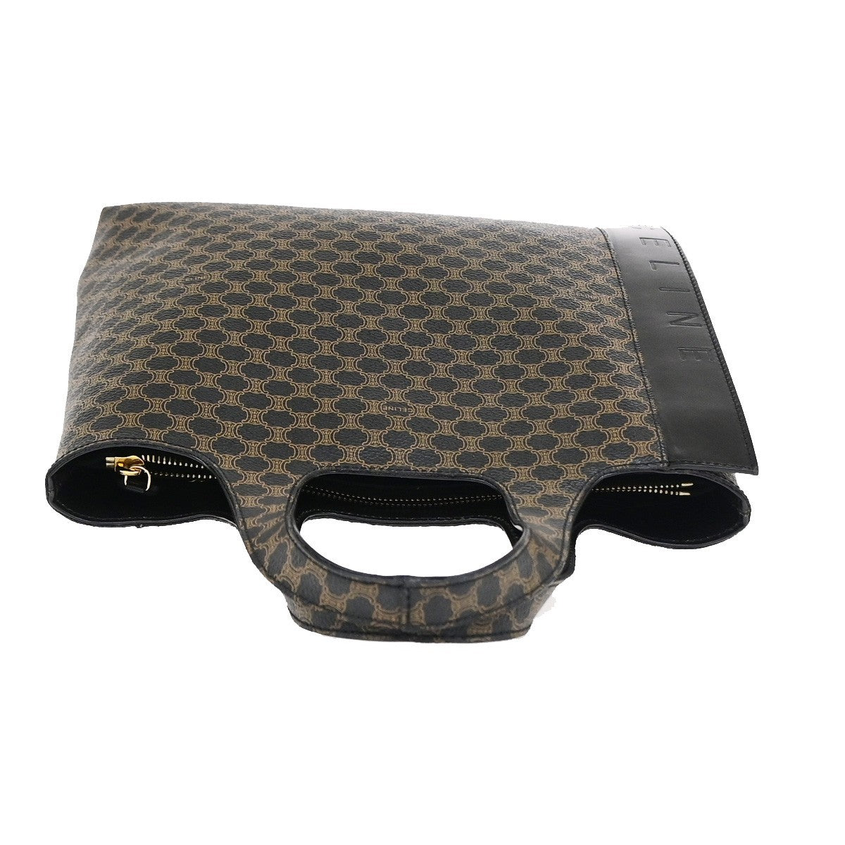 CELINE Logo Macadam Pattern Hand Bag PVC Leather Black GHW Italy 86KD118