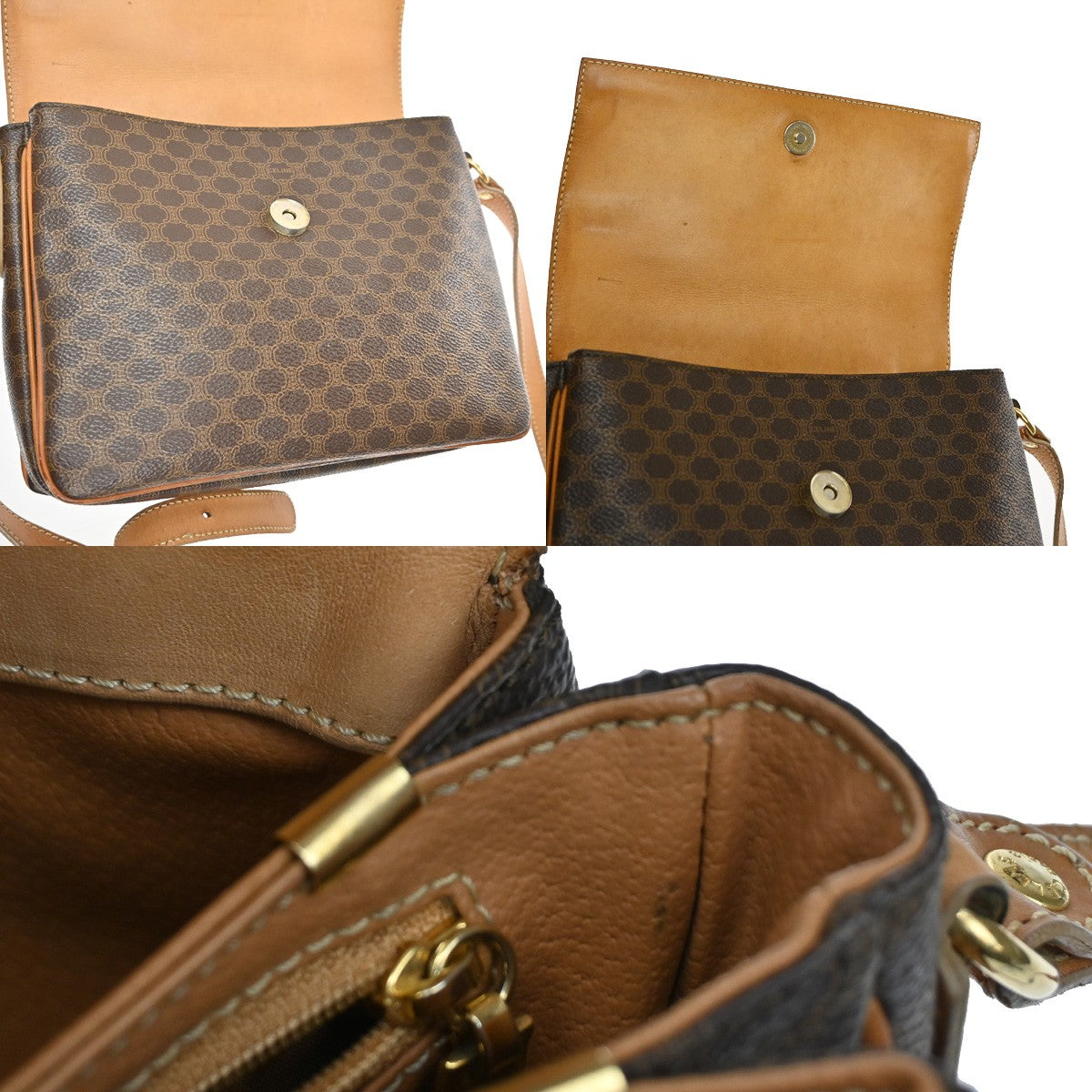 CELINE Logo Macadam Pattern Shoulder Bag PVC Leather Brown GHW Italy 61YH743