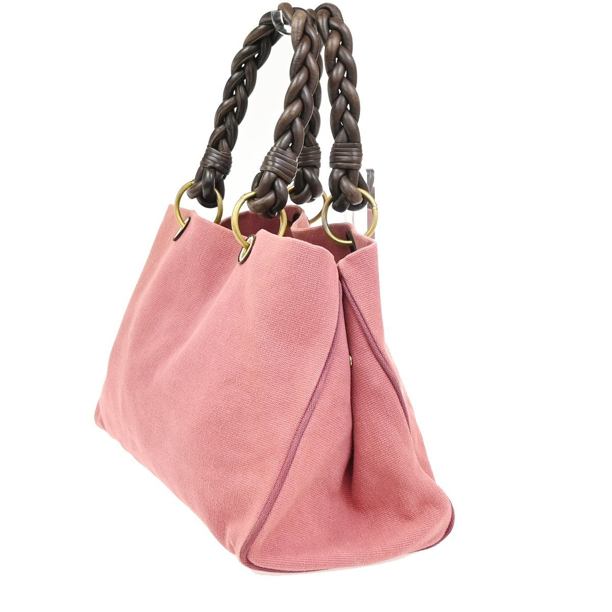 BOTTEGA VENETA Logo Shoulder Tote Bag Canvas Leather Pink GHW Italy 37YH904