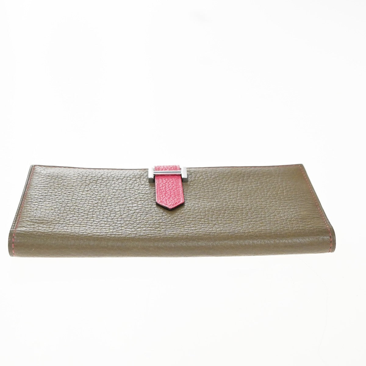 HERMES Bearn Bicolor Long Bifold Wallet Leather Brown Pink 80RP164
