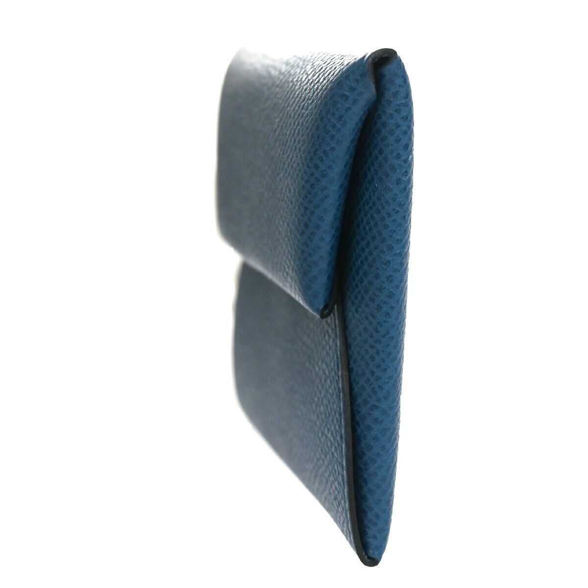 HERMES Logo Bastia Wallet Purse Coin Case Veau Epsom Leather Blue France 35RH018