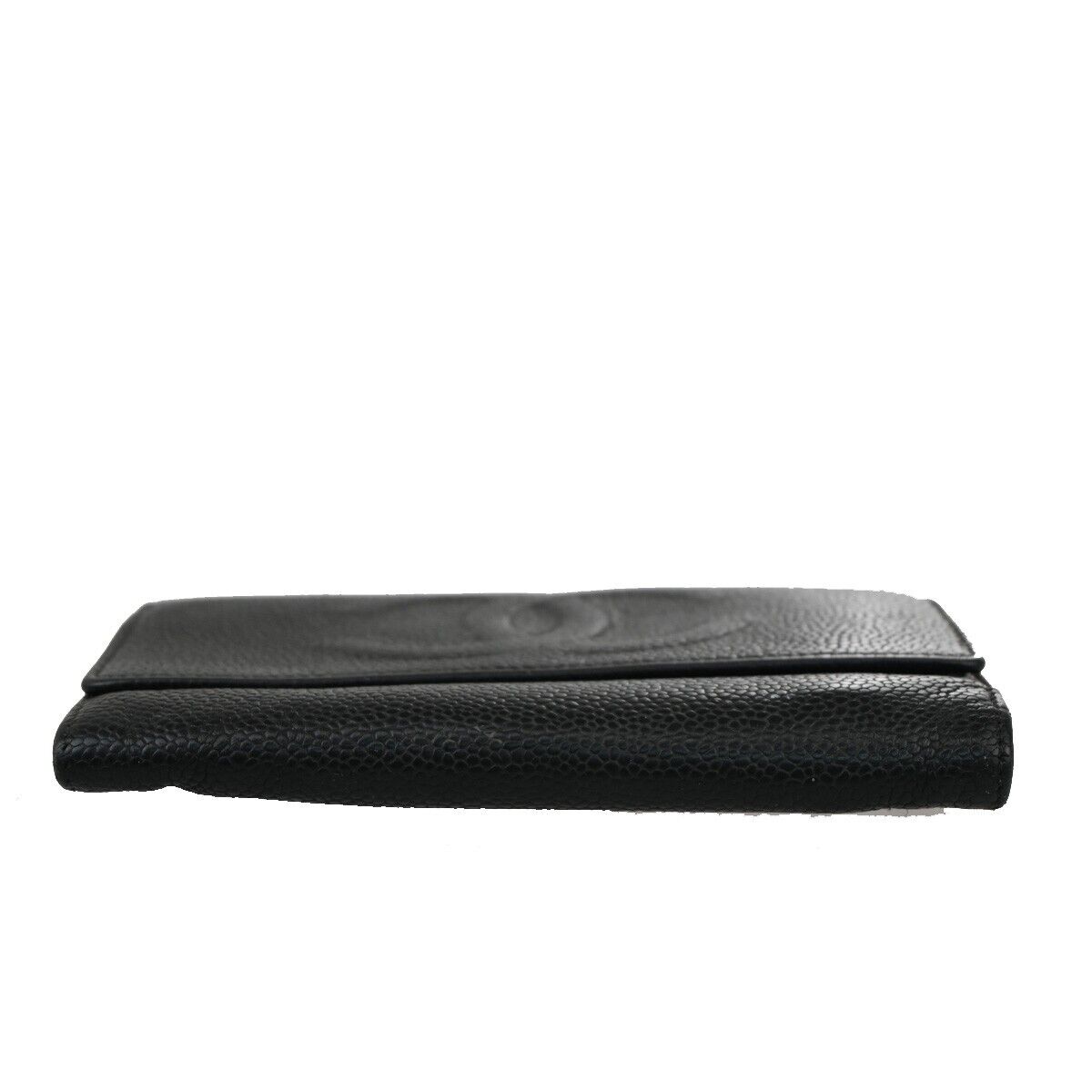 CHANEL CC Logo Trifold Wallet Purse Caviar Skin Leather Black GHW 02EA898