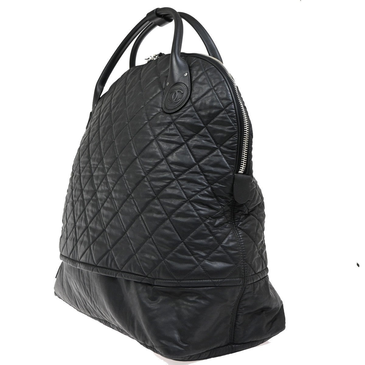CHANEL CC Logo Coco Cocoon Travel Hand Bag Nylon Leather Black Italy 44RP154