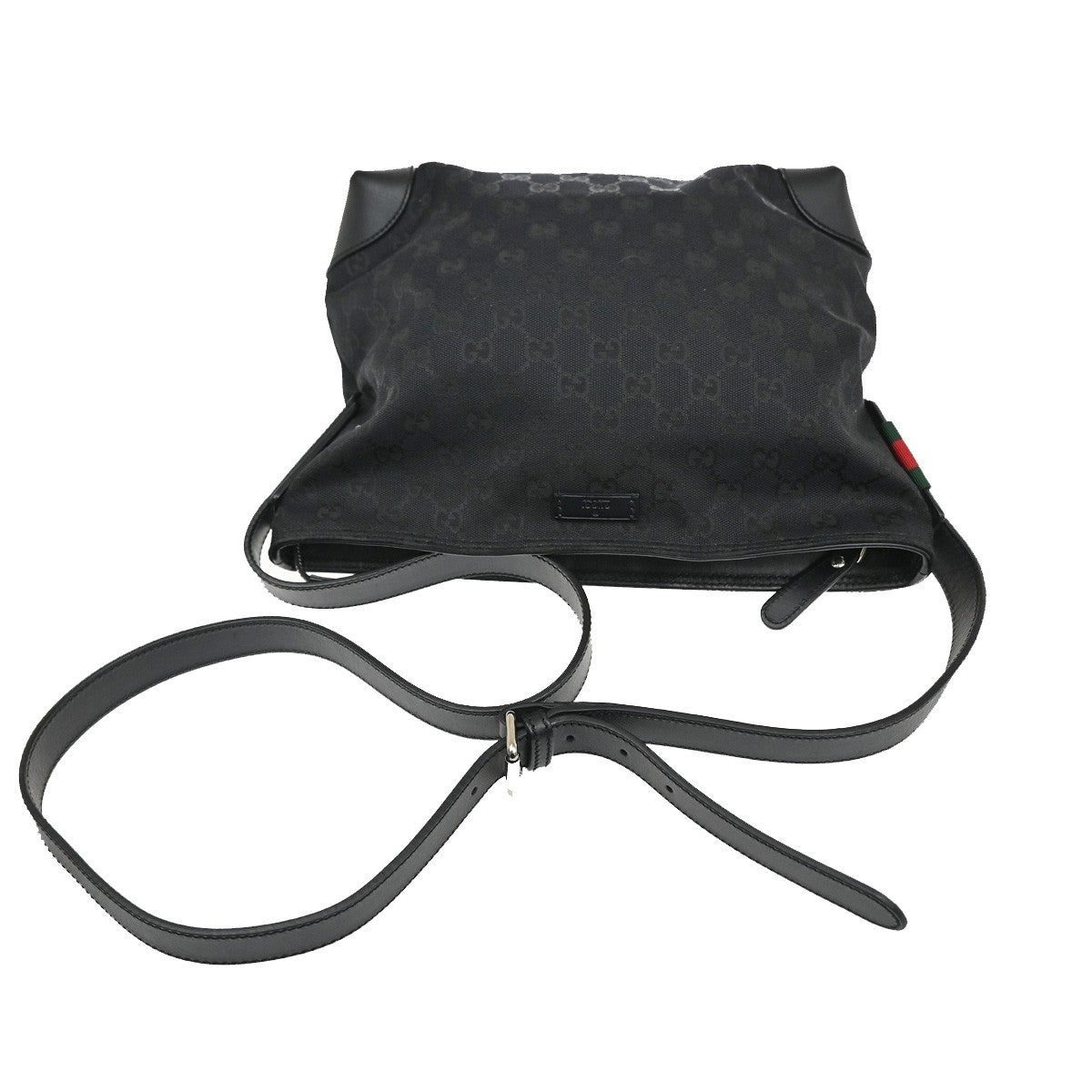 GUCCI GG Sherry Canvas Shoulder Message Bag Leather Black SHW Italy 77CA379