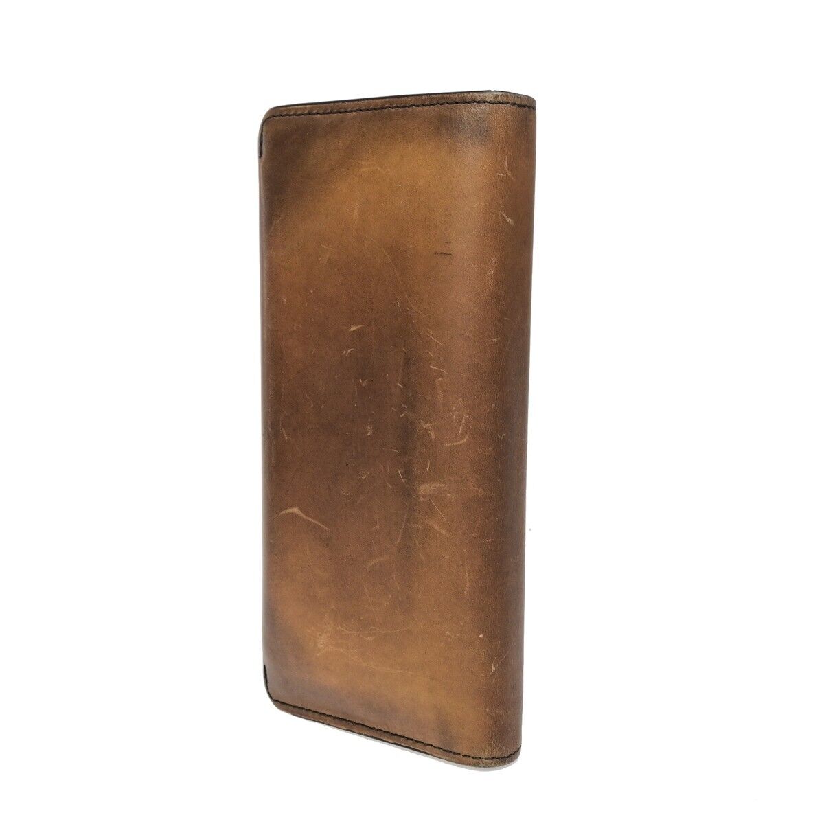 BERLUTI Calligraphy Bifold Long Wallet Purse Leather Brown Italy 84HC102